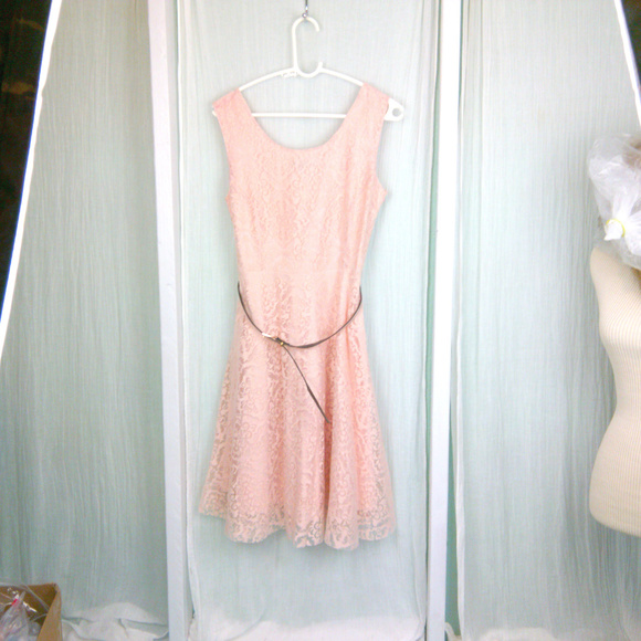 🍩 Devore Pattern Midi Flared Dress Peach - Picture 2 of 8